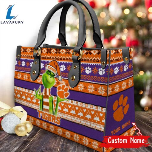 NCAA Clemson Tigers Grinch Christmas Women Leather Hand Bag