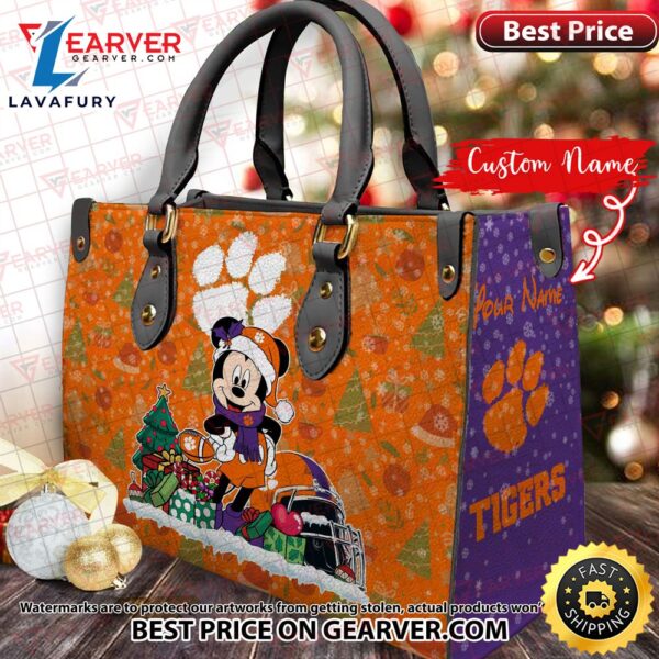 NCAA Clemson Tigers Mickey Christmas Women Leather Hand Bag