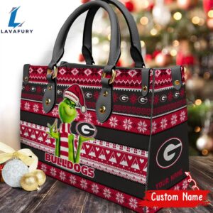 NCAA Georgia Bulldogs Grinch Christmas Women Leather Hand Bag
