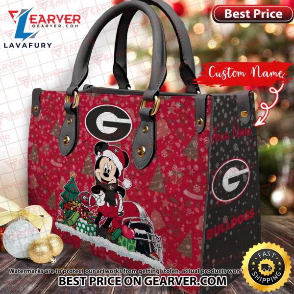 NCAA Georgia Bulldogs Mickey Christmas Women Leather Hand Bag