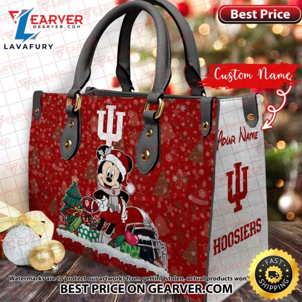 NCAA Indiana Hoosiers Mickey Christmas Women Leather Hand Bag