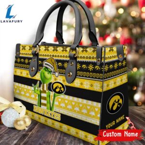 NCAA Iowa Hawkeyes Grinch Christmas Women Leather Hand Bag