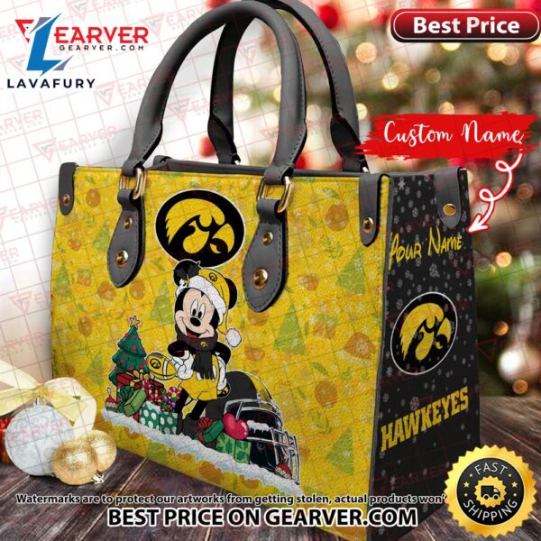 NCAA Iowa Hawkeyes Mickey Christmas Women Leather Hand Bag
