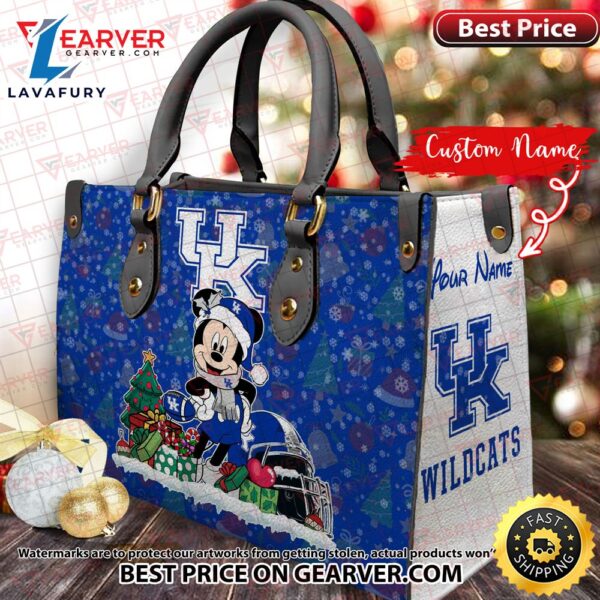 NCAA Kentucky Wildcats Mickey Christmas Women Leather Hand Bag