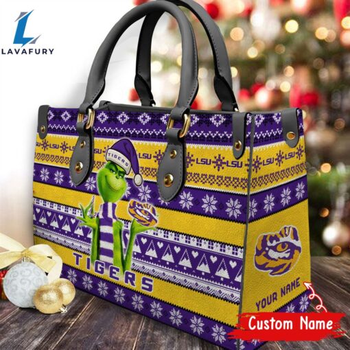 NCAA LSU Tigers Grinch Christmas Women Leather Hand Bag