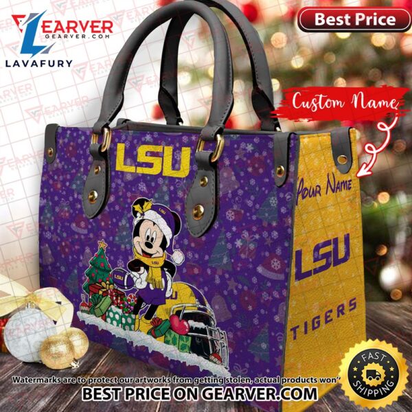 NCAA LSU Tigers Mickey Christmas Women Leather Hand Bag
