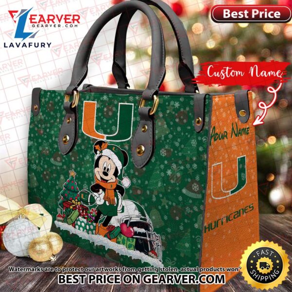 NCAA Miami Hurricanes Mickey Christmas Women Leather Hand Bag