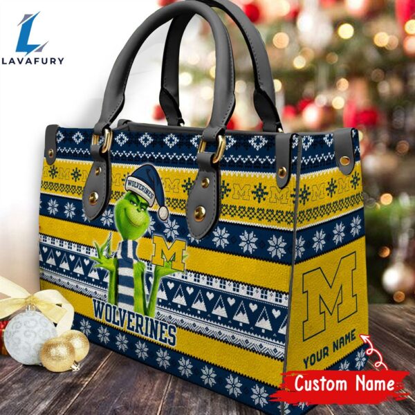 NCAA Michigan Wolverines Grinch Christmas Women Leather Hand Bag