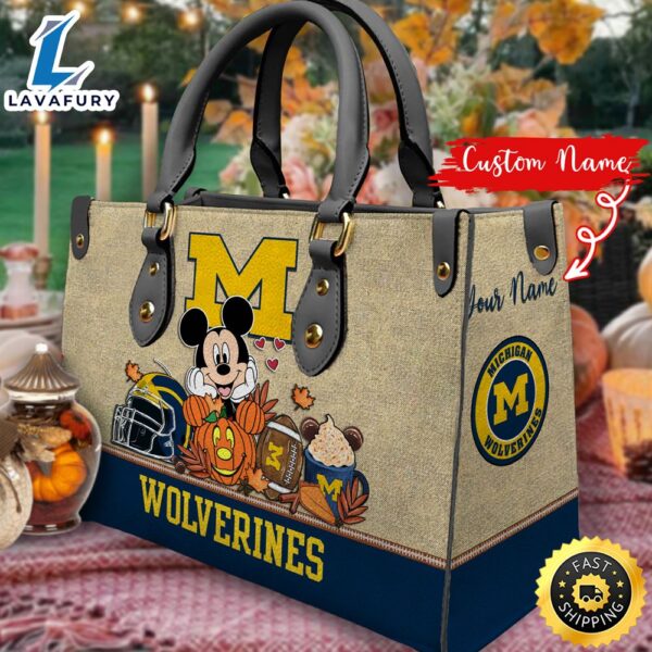 NCAA Michigan Wolverines Mickey Autumn Women Leather Hand Bag
