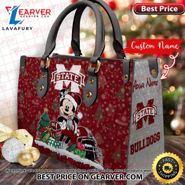 NCAA Mississippi State Bulldogs Mickey Christmas Women Leather Hand Bag