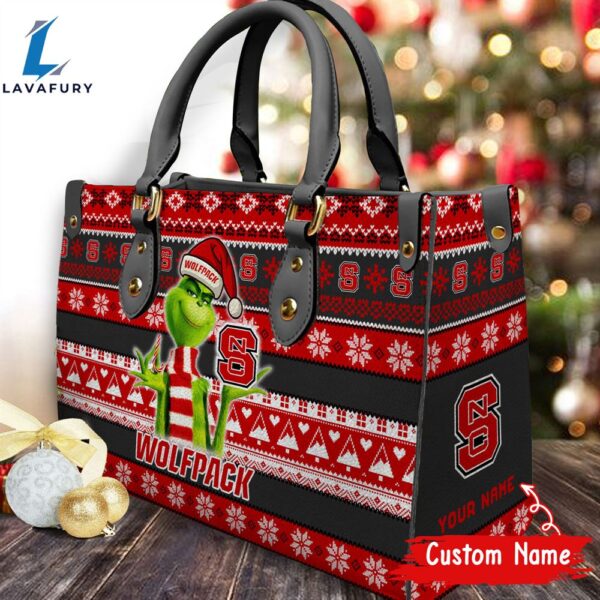 NCAA NC State Wolfpack Grinch Christmas Women Leather Hand Bag