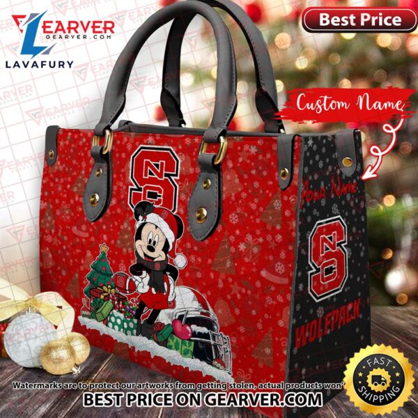 NCAA NC State Wolfpack Mickey Christmas Women Leather Hand Bag