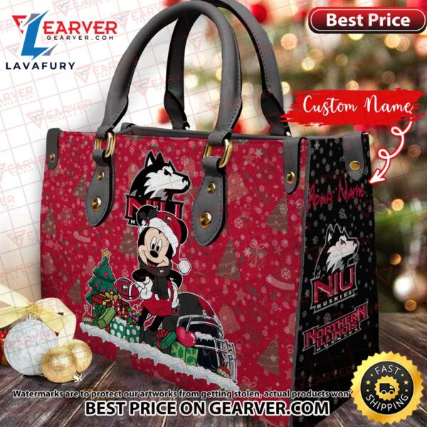 NCAA Northern Illinois Huskies Mickey Christmas Women Leather Hand Bag