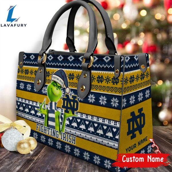 NCAA Notre Dame Fighting Irish Grinch Christmas Women Leather Hand Bag