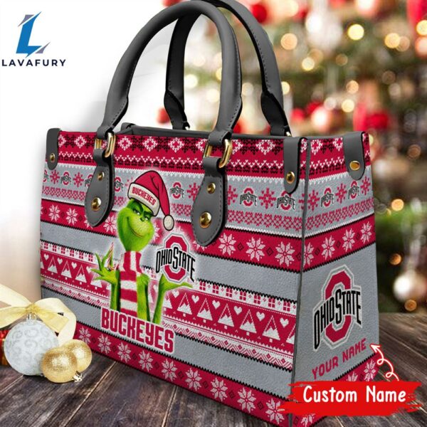 NCAA Ohio State Buckeyes Grinch Christmas Women Leather Hand Bag