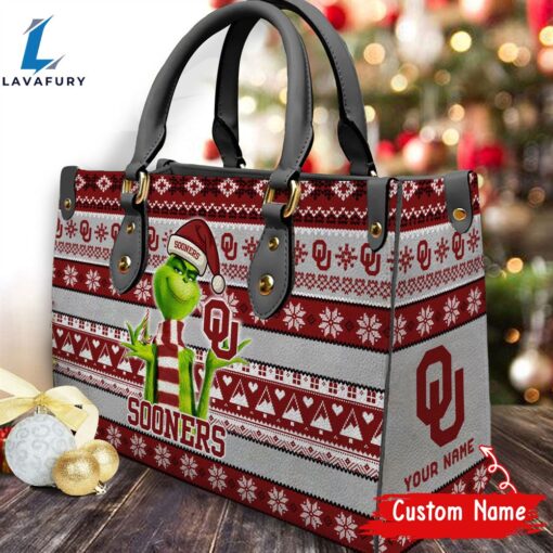 NCAA Oklahoma Sooners Grinch Christmas Women Leather Hand Bag