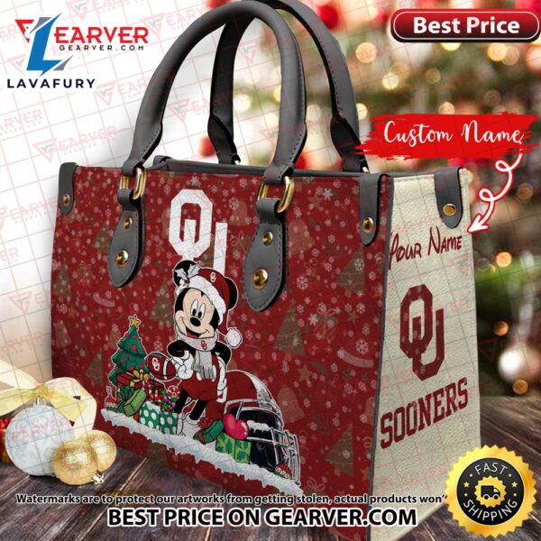 NCAA Oklahoma Sooners Mickey Christmas Women Leather Hand Bag