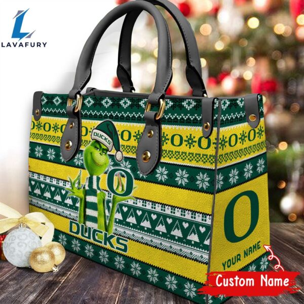NCAA Oregon Ducks Grinch Christmas Women Leather Hand Bag