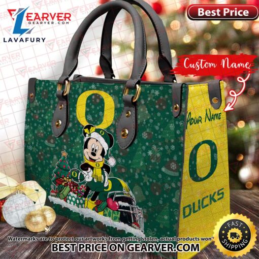 NCAA Oregon Ducks Mickey Christmas Women Leather Hand Bag