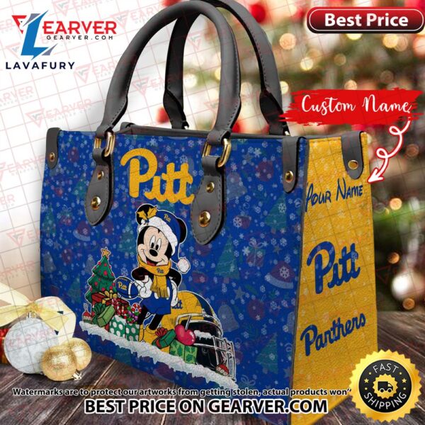 NCAA Pittsburgh Panthers Mickey Christmas Women Leather Hand Bag