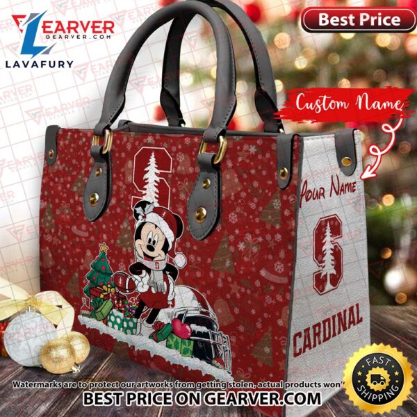NCAA Stanford Cardinal Mickey Christmas Women Leather Hand Bag