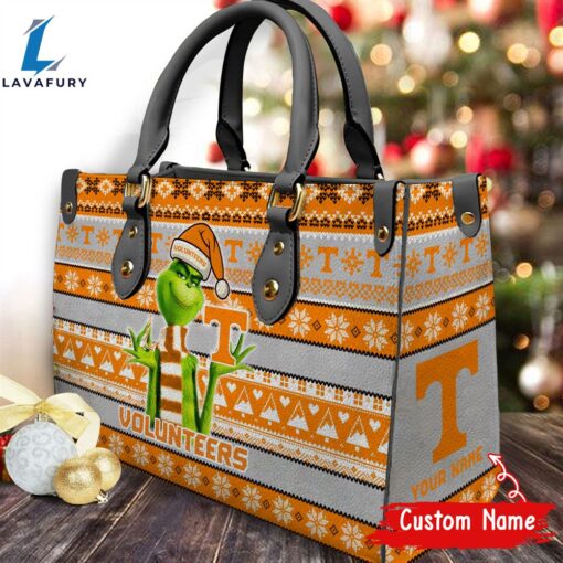 NCAA Tennessee Volunteers Grinch Christmas Women Leather Hand Bag