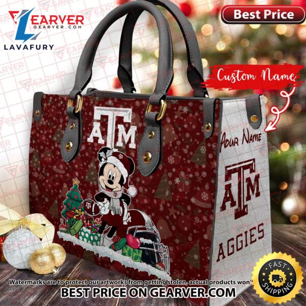 NCAA Texas A_M Aggies Mickey Christmas Women Leather Hand Bag