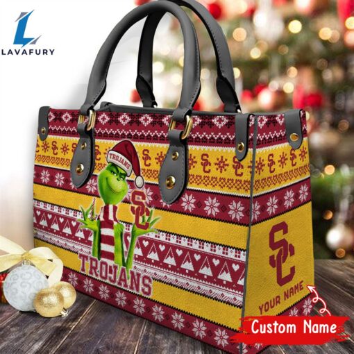 NCAA USC Trojans Grinch Christmas Women Leather Hand Bag