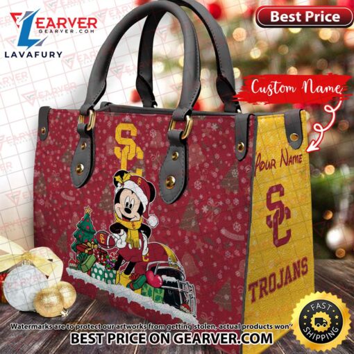 NCAA USC Trojans Mickey Christmas Women Leather Hand Bag