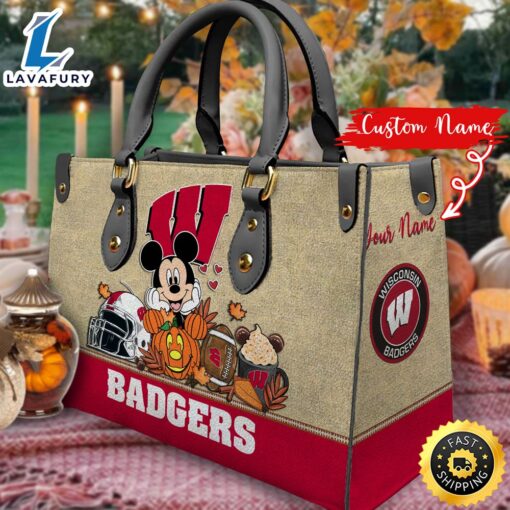 NCAA Wisconsin Badgers Mickey Autumn Women Leather Hand Bag