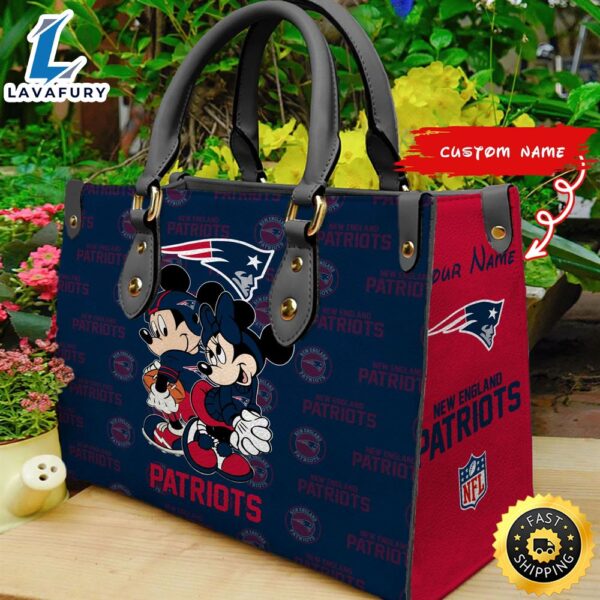 New England Patriots Mickey And Minnie Women Leather Hand Bag