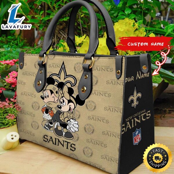 New Orleans Saints Mickey And Minnie Women Leather Hand Bag
