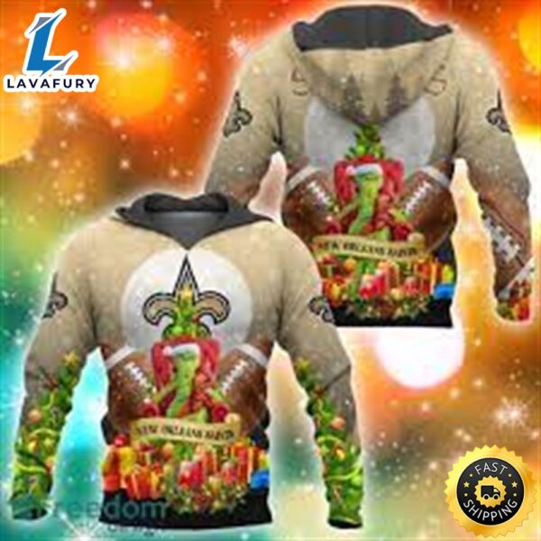 New Orleans Saints Nfl Grinch Christmas Tree 3d Hoodie Pullover Prints