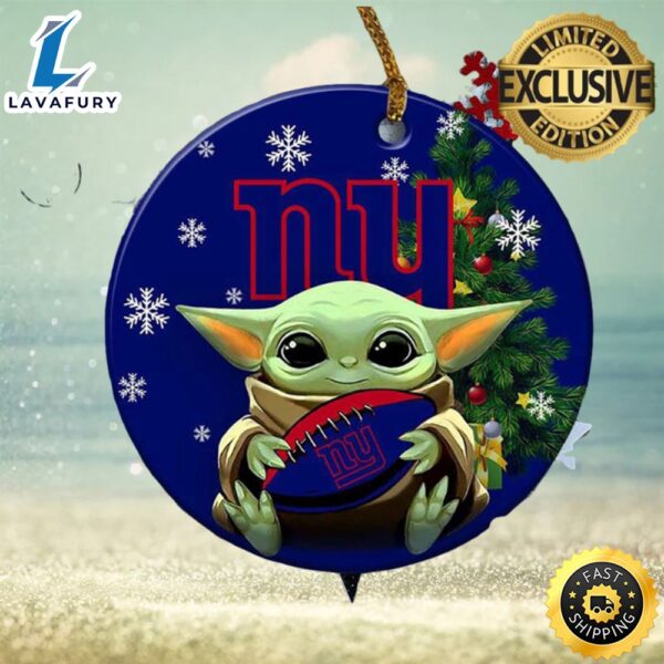 New York Giants Baby Yoda NFL Custom Name 2023 Holiday Gifts Christmas Decorations Ornament