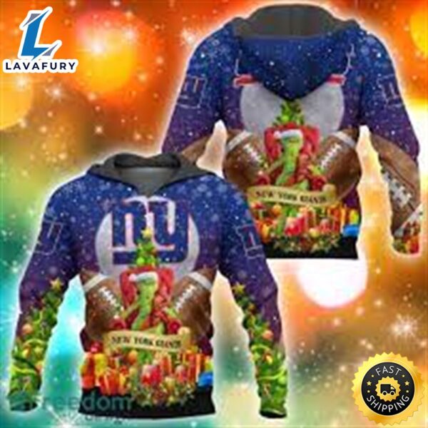 New York Giants Nfl Grinch Christmas Tree 3d Hoodie Pullover Prints