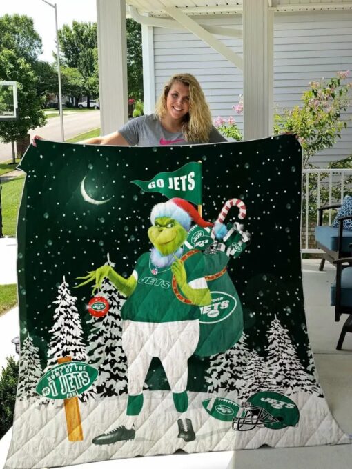 New York Jets Grinch Santa Quilt Blanket