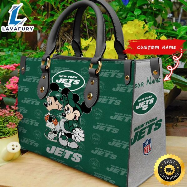 New York Jets Mickey And Minnie Women Leather Hand Bag