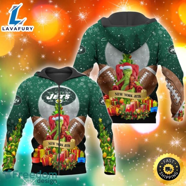 New York Jets Nfl Grinch Christmas Tree 3d Hoodie Pullover Prints