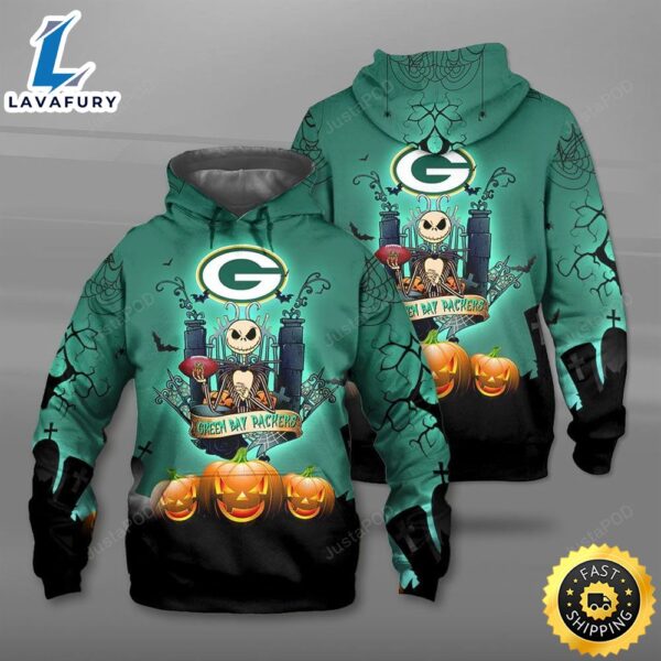 Nfl Green Bay Packers Halloween Jack Skellington Men And Women 3d Hoodie Zip Hoodie Green Bay Packers 3d Shirt