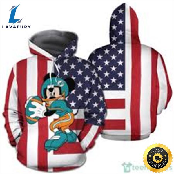 Nfl Miami Dolphins Hoodie American Flag Disney Mickey 3d Hoodie