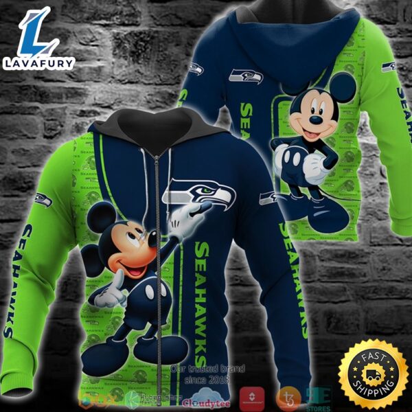 Nfl Seattle Seahawks Mickey Mouse Disney 3d Full Printing Shirt
