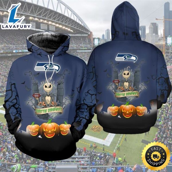 Nfl Seattle Seahawks The Nightmare Before Christmas Jack Skellington 3d All Over Print Zip Up Hoodie Option