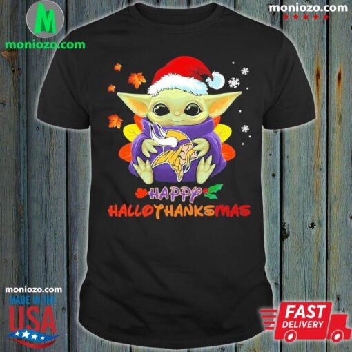 Official Baby Yoda And Minnesota Happy Hallothanksmas Shirt