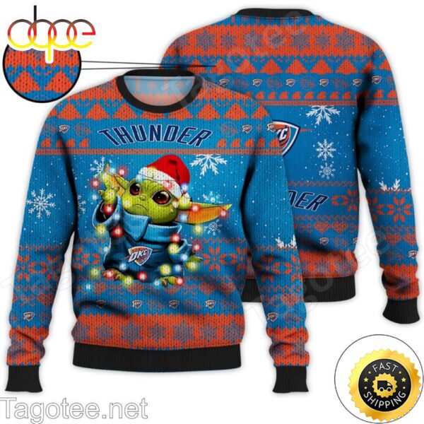 Oklahoma City Thunder Baby Yoda Star Wars NBA Ugly Christmas Sweater