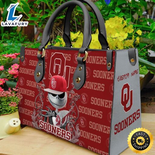 Oklahoma Sooners NCAA Jack Skellington Women Leather Hand Bag