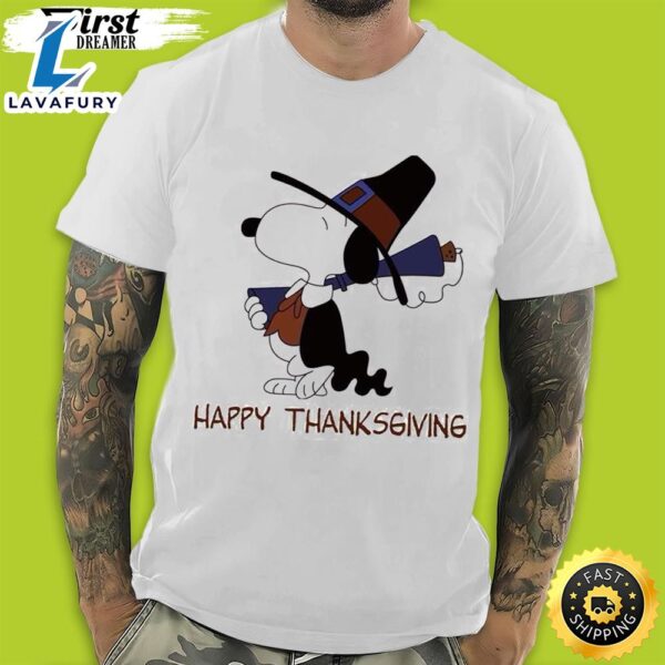 Peanuts Thanksgiving Shirt Snoopy Wearing Pilgrim Outfit
