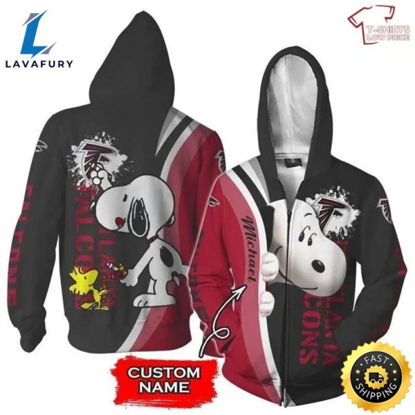 Personalized Atlanta Falcons Snoopy All Over Print 3d Zip Hoodie