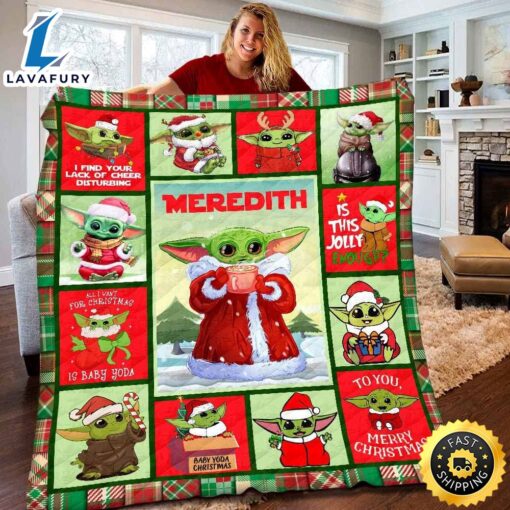 Personalized Baby Yoda Grogu Christmas Fleece Throw Blanket