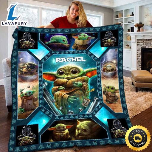 Personalized Baby Yoda Grogu Groot Fleece Quilt Blanket