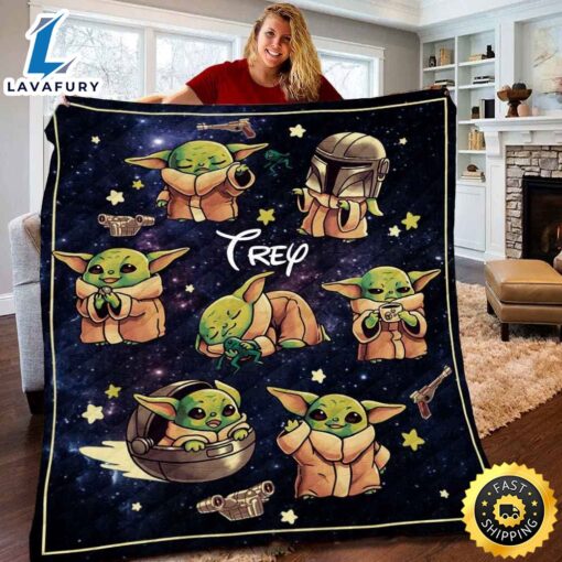 Personalized Baby Yoda Star War Plush Baby Blanket